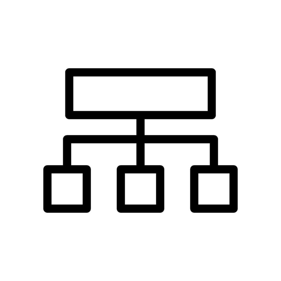 Icono que representa una estructura jerárquica o diagrama de flujo con un bloque principal conectado a tres bloques secundarios